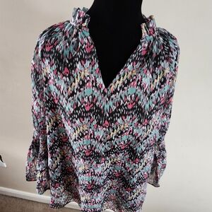 Jade Women's Top with Pink, Blue, and Black Pattern